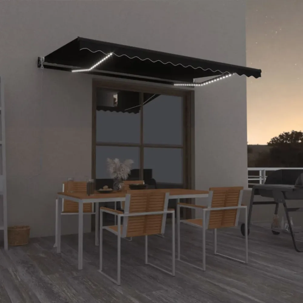 Copertină automată cu senzor vânt & LED, antracit, 400x350 cm