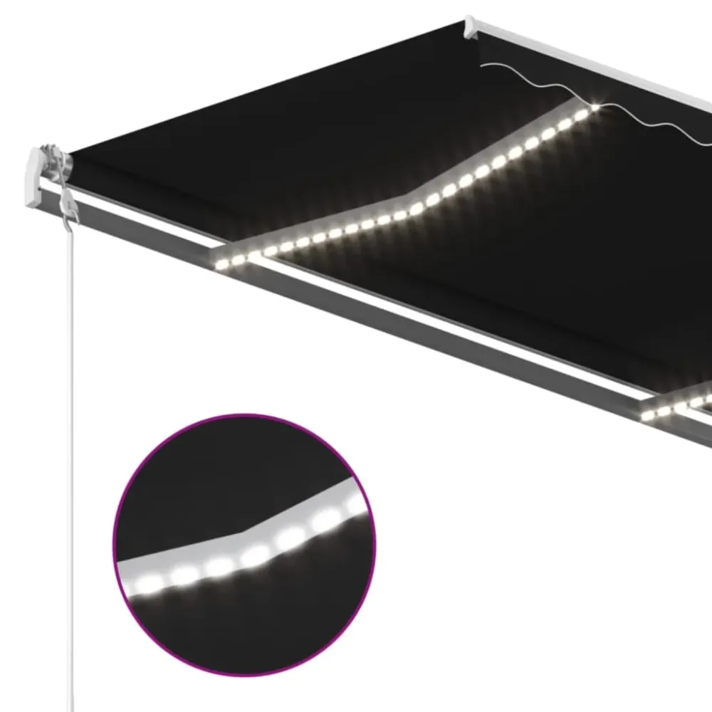 Copertină automată cu senzor vânt & LED, antracit, 450x300 cm
