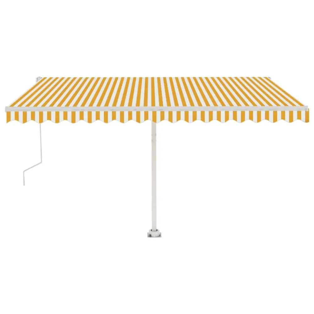 Copertină automată cu senzor vânt & LED, galben&alb, 400x300 cm