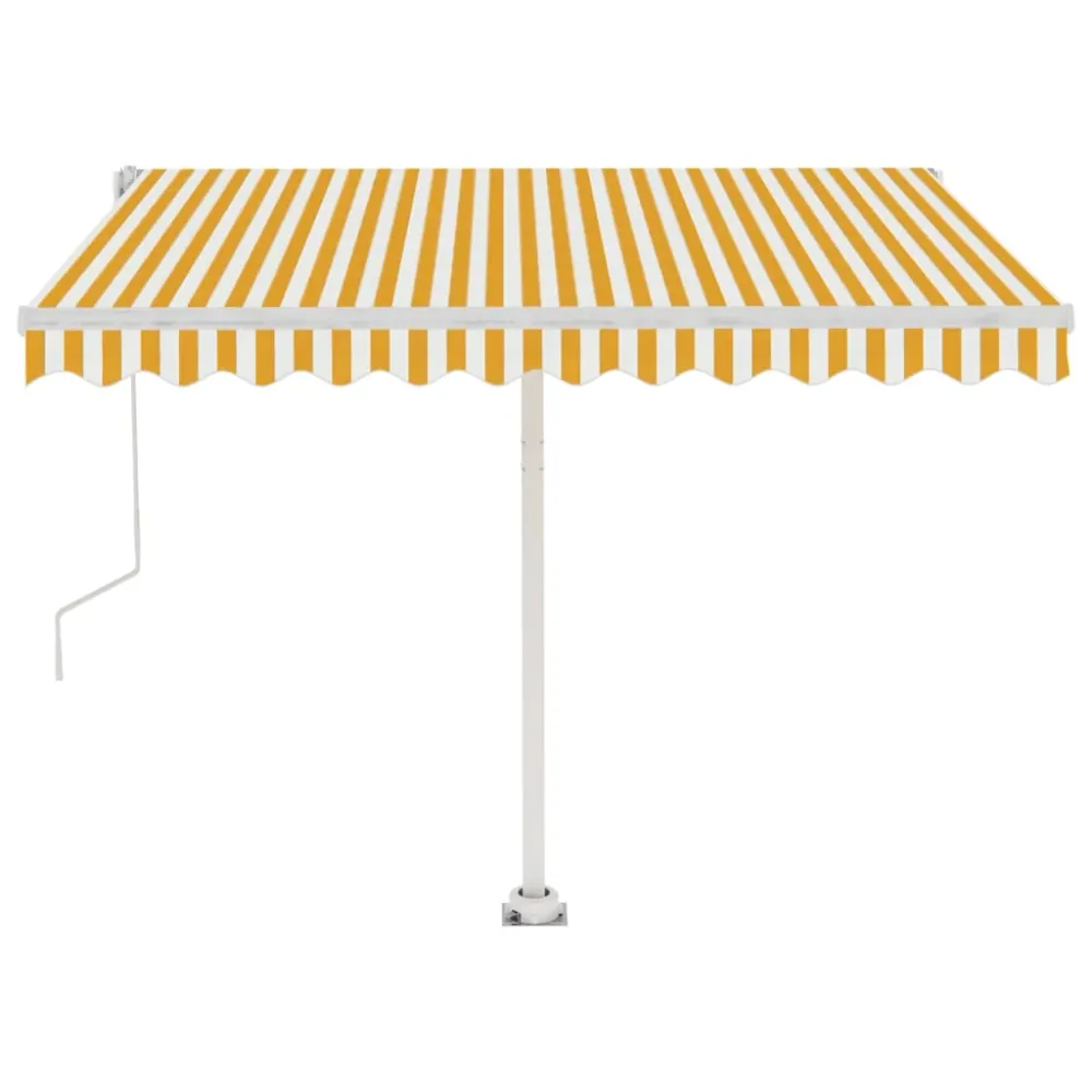Copertină automată senzor vânt & LED, galben/alb, 300x250 cm