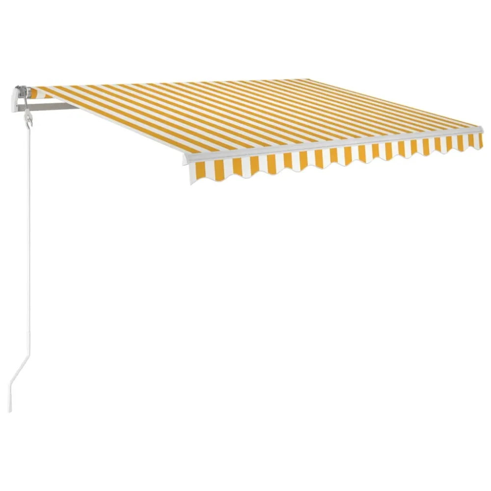 Copertină automată senzor vânt & LED, galben/alb, 300x250 cm