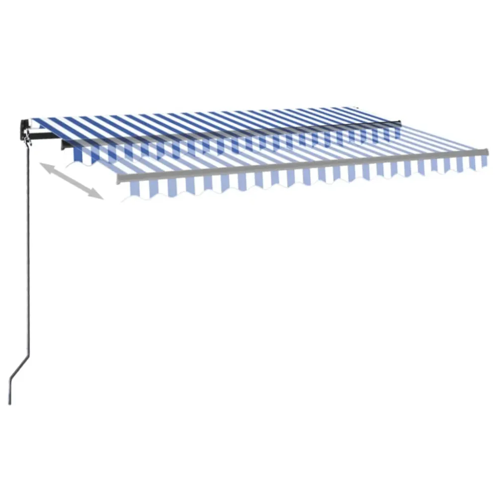 Copertină automată cu senzor vânt&LED, albastru/alb, 400x350 cm