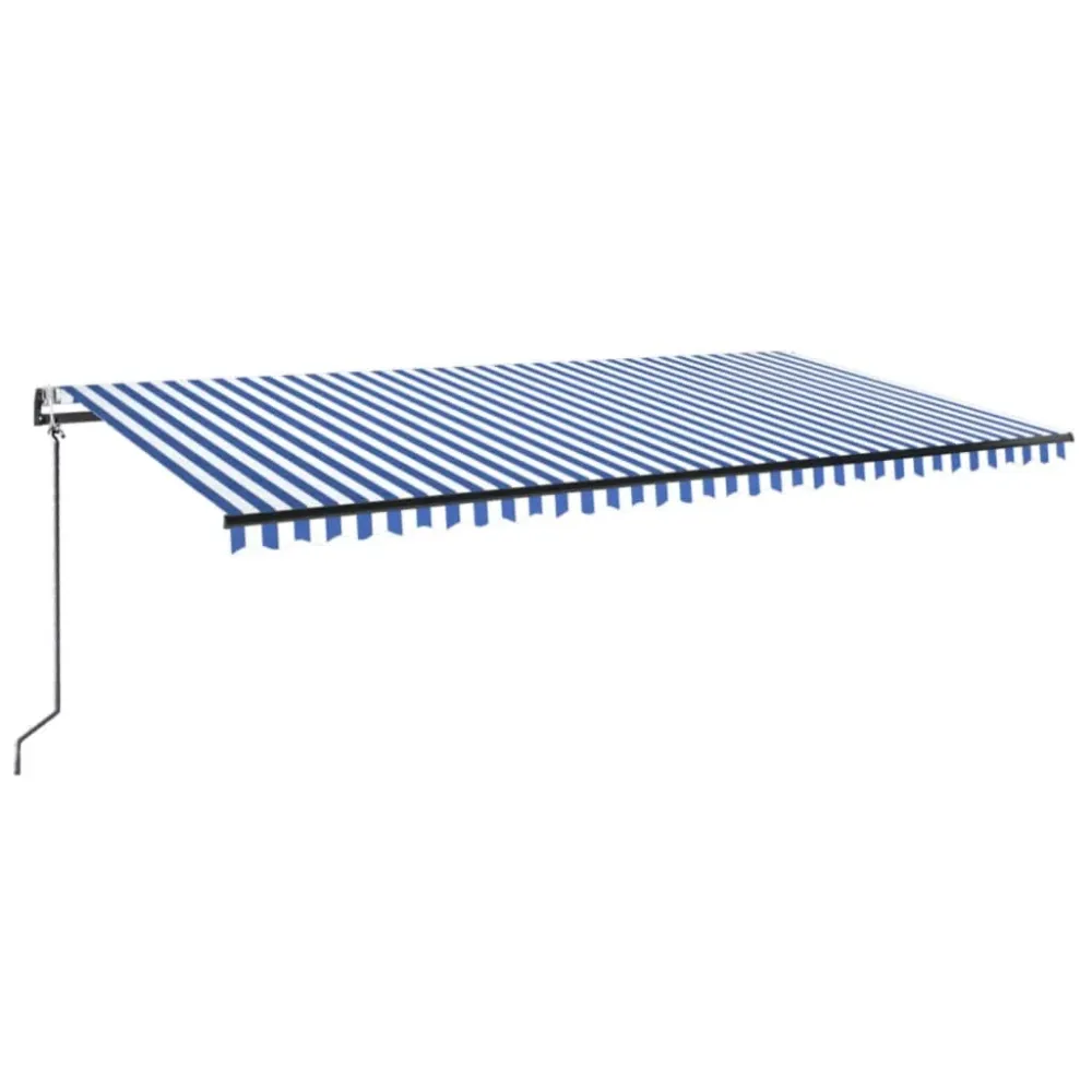 Copertină automată cu senzor vânt&LED, albastru/alb, 600x300 cm