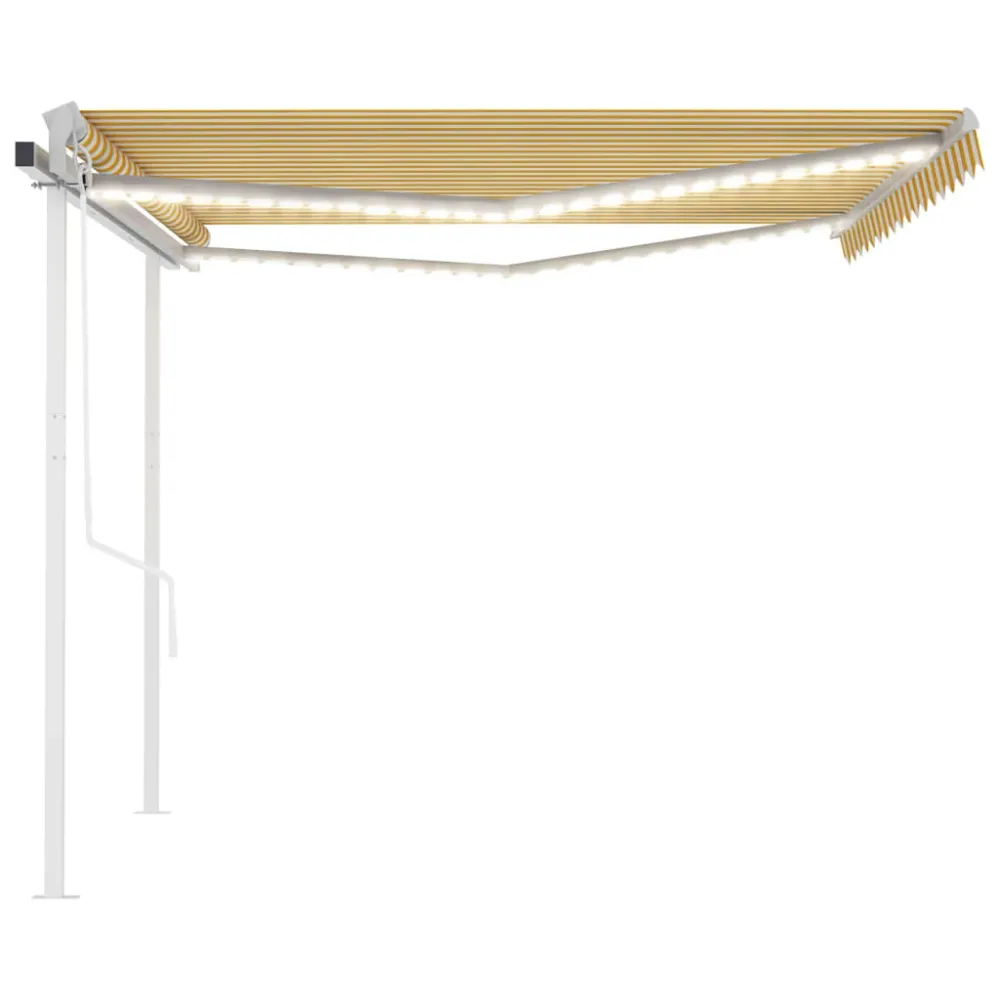 Copertină automată cu senzor vânt&LED, galben/alb, 4,5x3 m