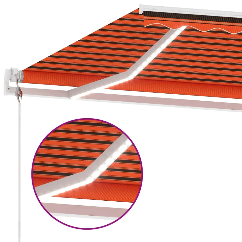Copertină automată senzor vânt/LED portocaliu/maro, 450x300 cm