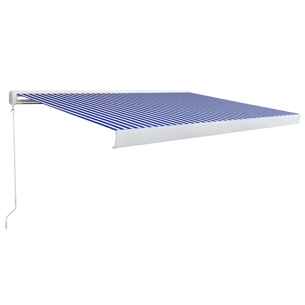 Copertină manuală tip casetă, albastru și alb, 350 x 250 cm