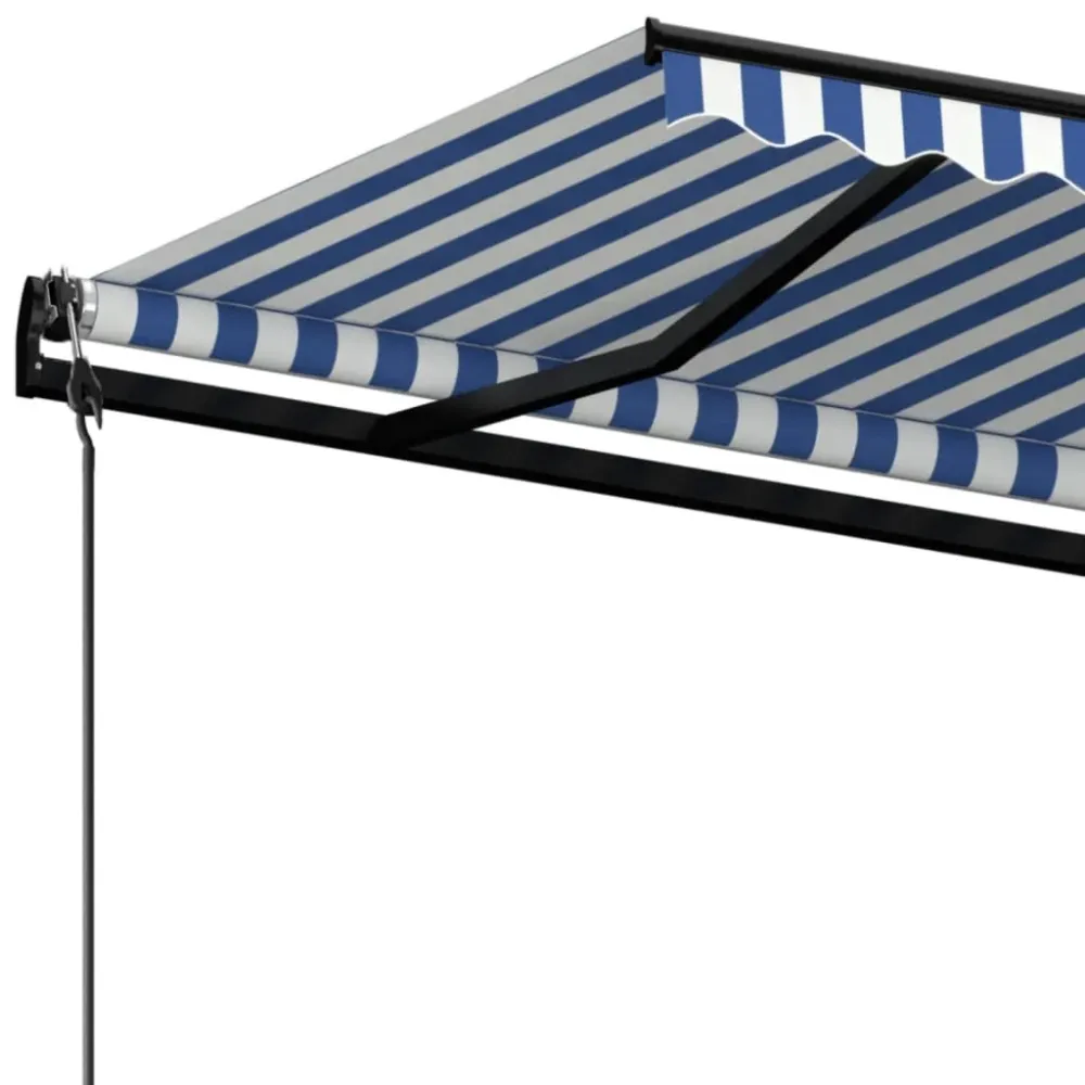 Copertină retractabilă automat, albastru și alb, 500x350 cm