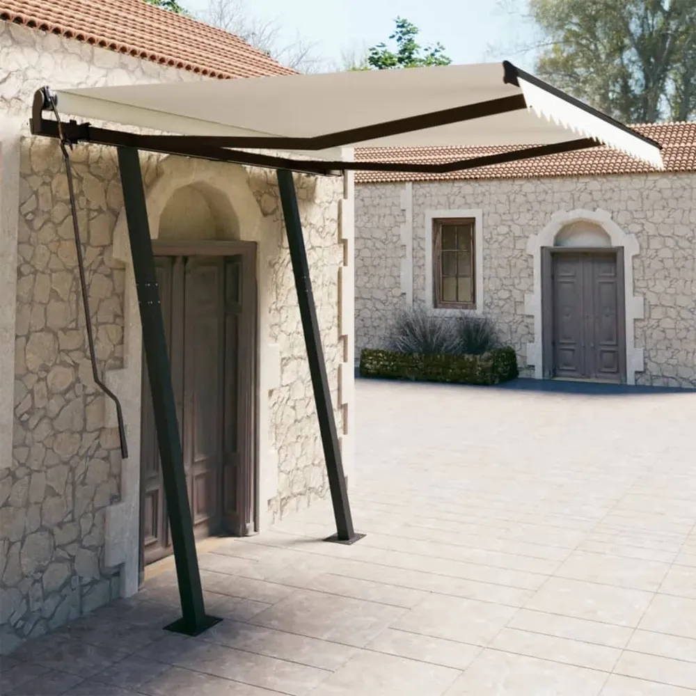 Copertină retractabilă automat cu stâlpi, crem, 3,5x2,5 m