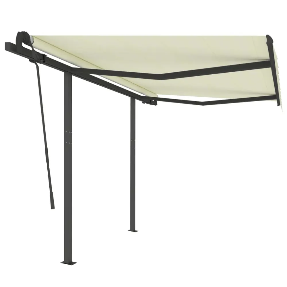 Copertină retractabilă automat cu stâlpi, crem, 3,5x2,5 m