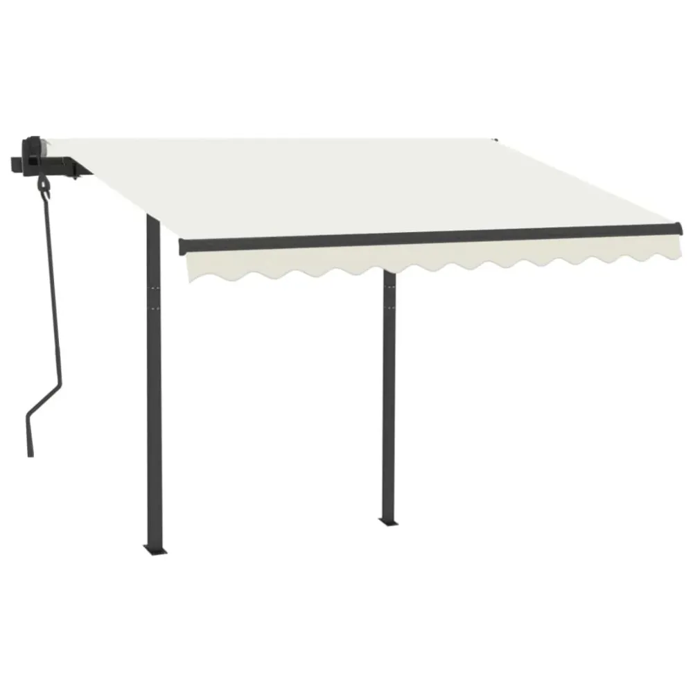 Copertină retractabilă automat cu stâlpi, crem, 3x2,5 m