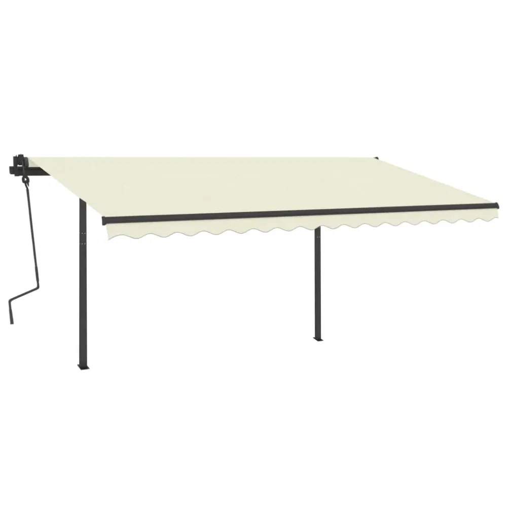 Copertină retractabilă automat, cu stâlpi, crem, 4,5x3,5 m