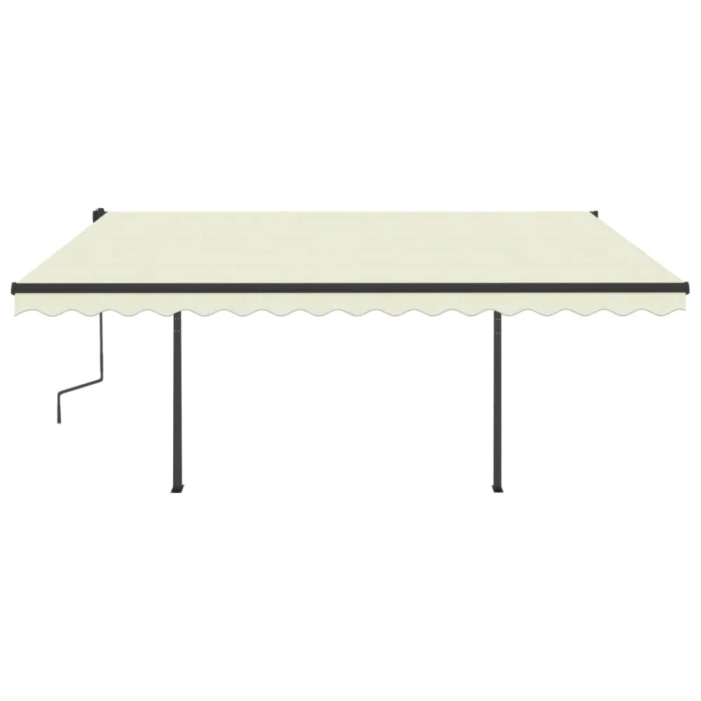Copertină retractabilă automat, cu stâlpi, crem, 4,5x3,5 m