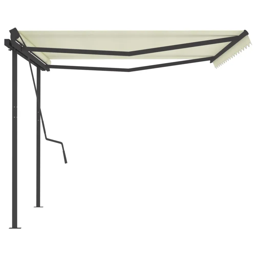 Copertină retractabilă automat, cu stâlpi, crem, 4,5x3,5 m