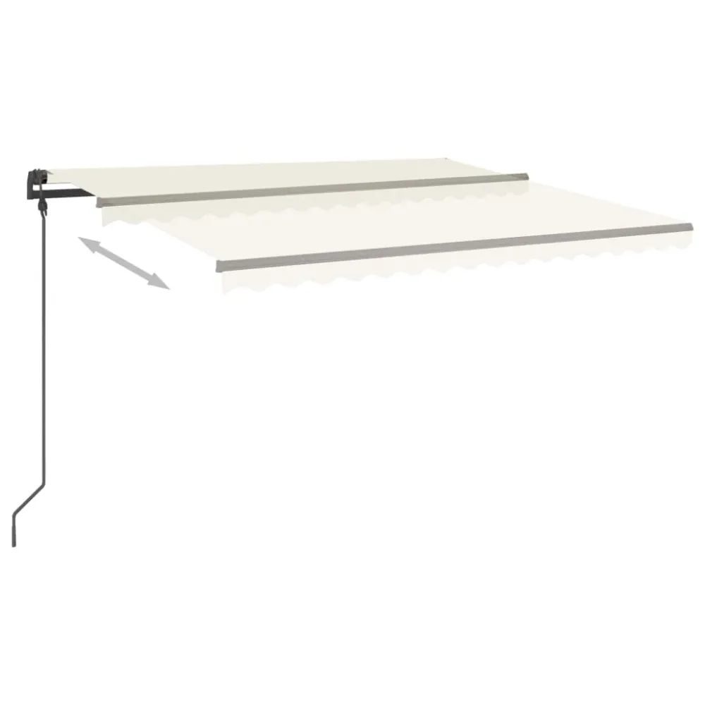 Copertină retractabilă automat, cu stâlpi, crem, 4,5x3,5 m