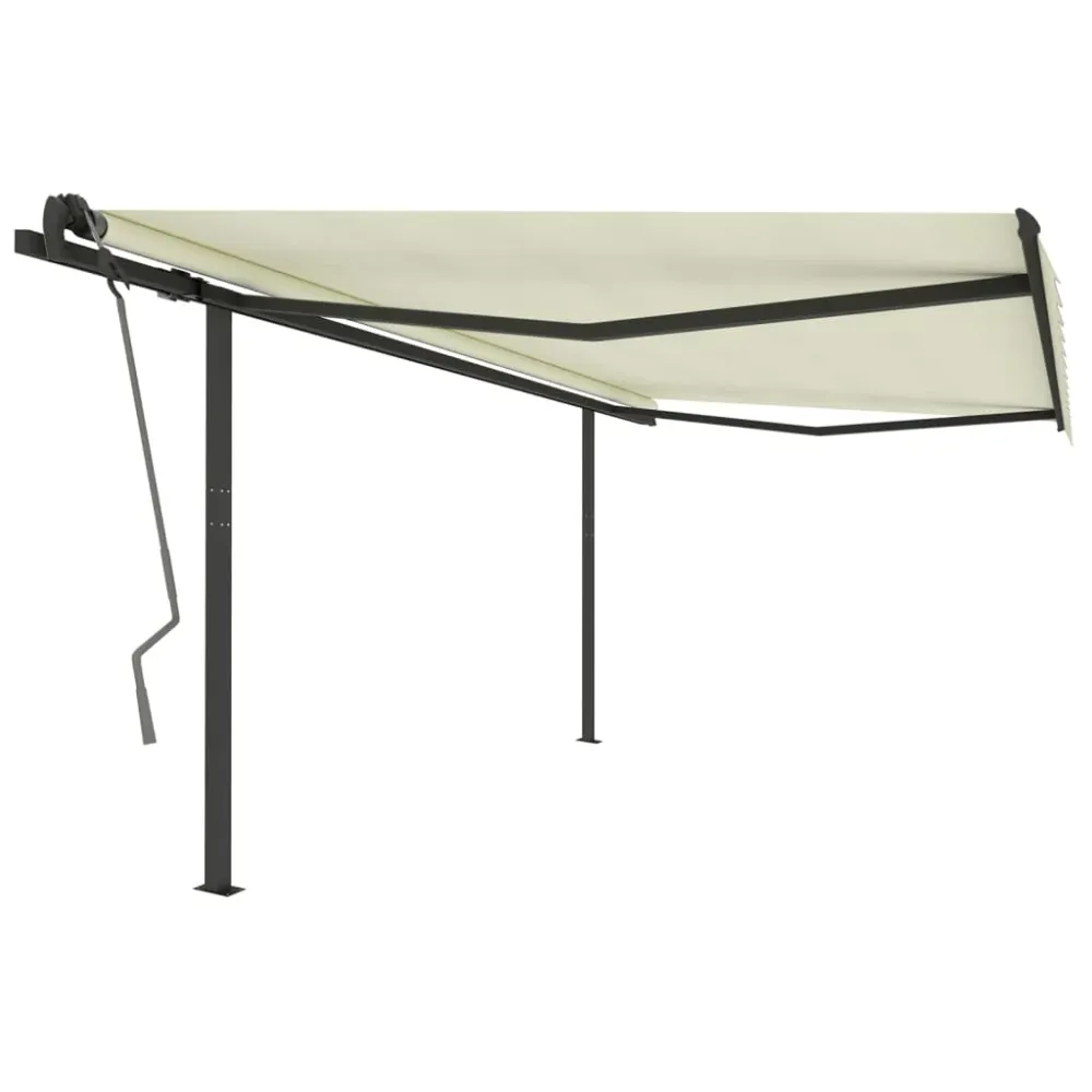 Copertină retractabilă automat, cu stâlpi, crem, 4x3 m