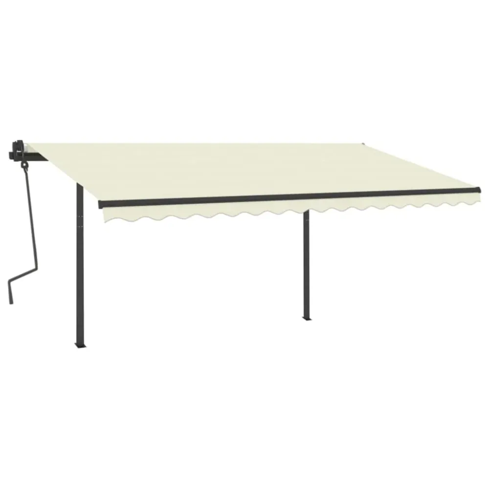 Copertină retractabilă automat, cu stâlpi, crem, 4x3,5 m