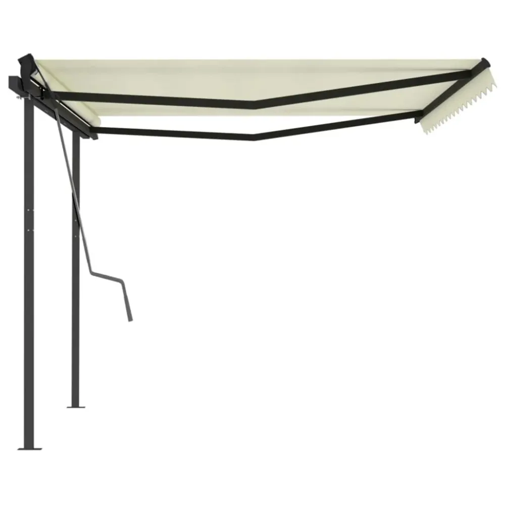 Copertină retractabilă automat, cu stâlpi, crem, 4x3,5 m
