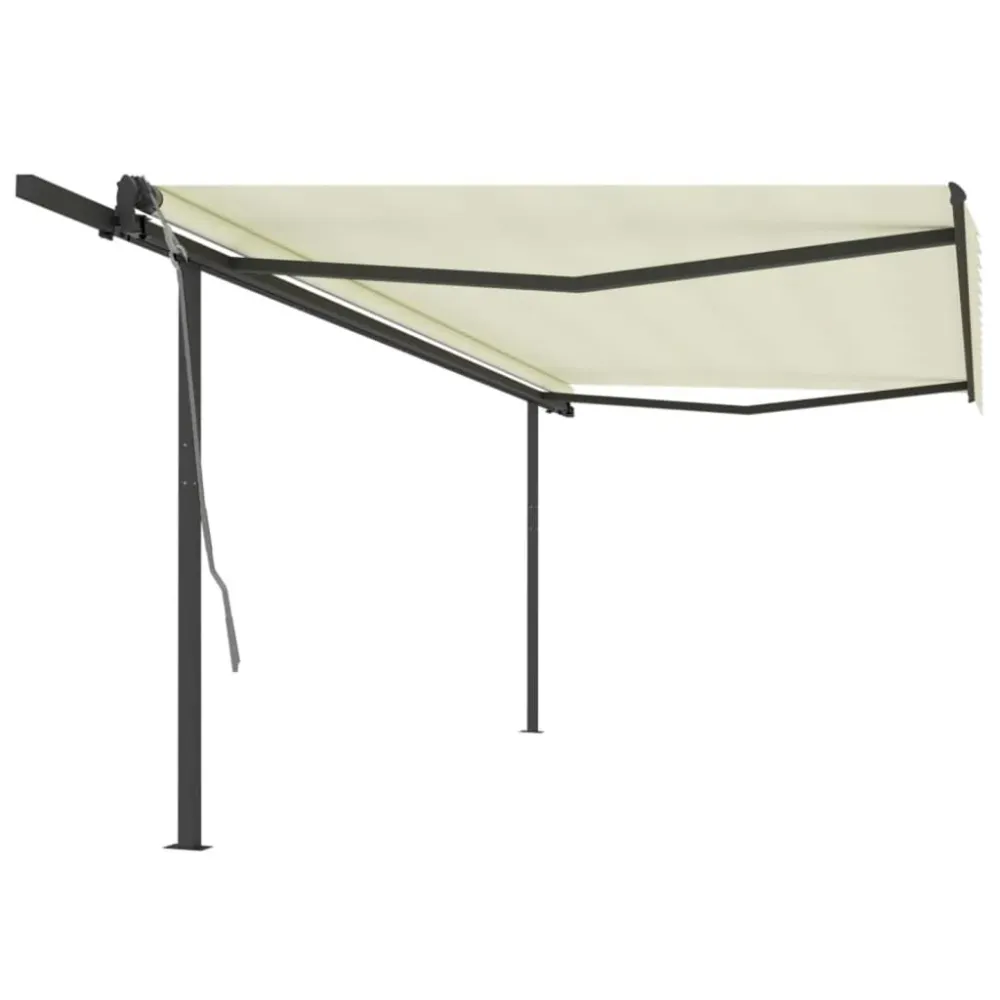 Copertină retractabilă automat, cu stâlpi, crem, 5x3 m