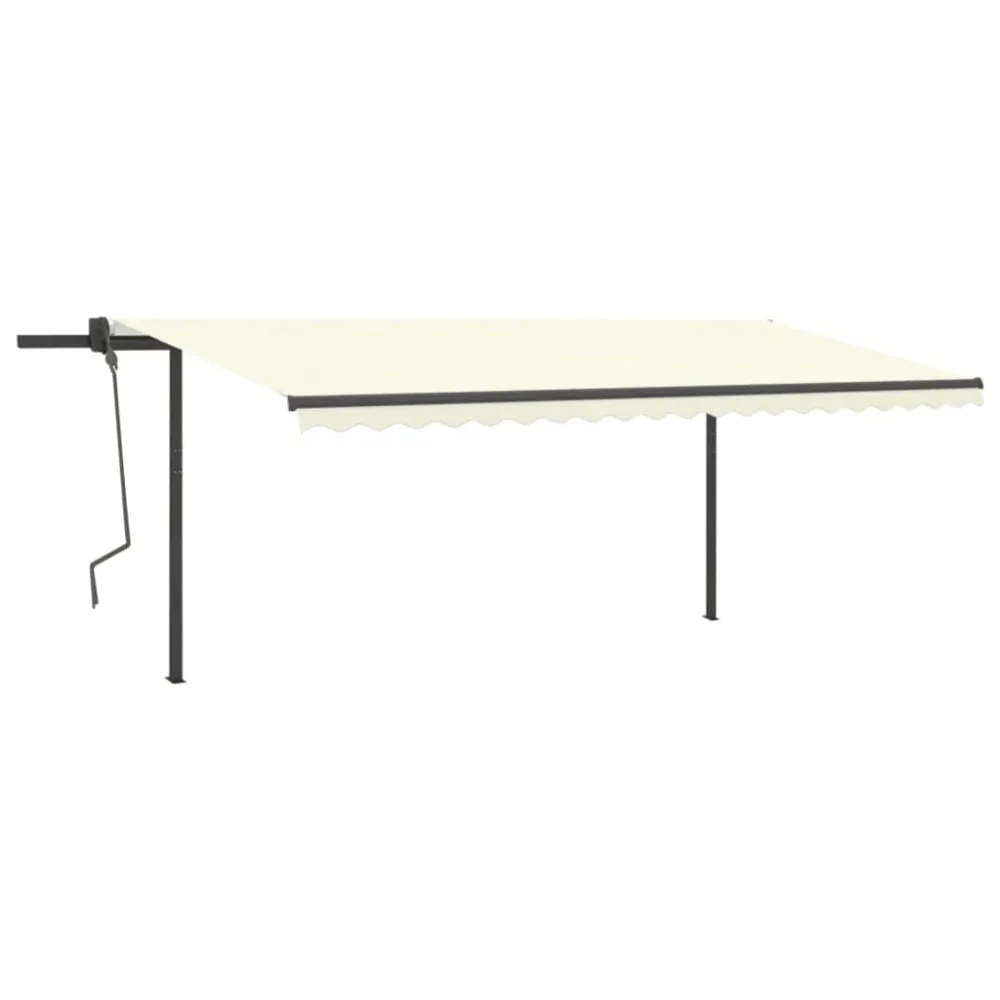 Copertină retractabilă automat, cu stâlpi, crem, 5x3 m