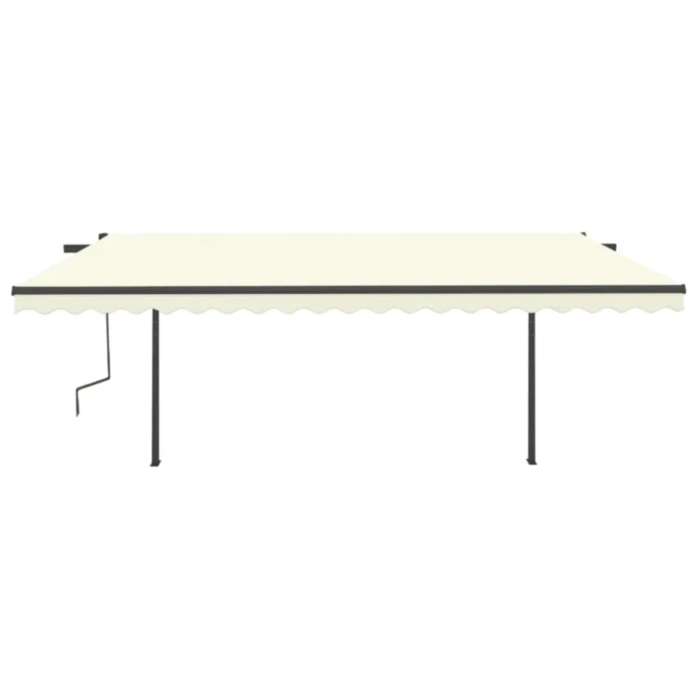 Copertină retractabilă automat, cu stâlpi, crem, 5x3 m