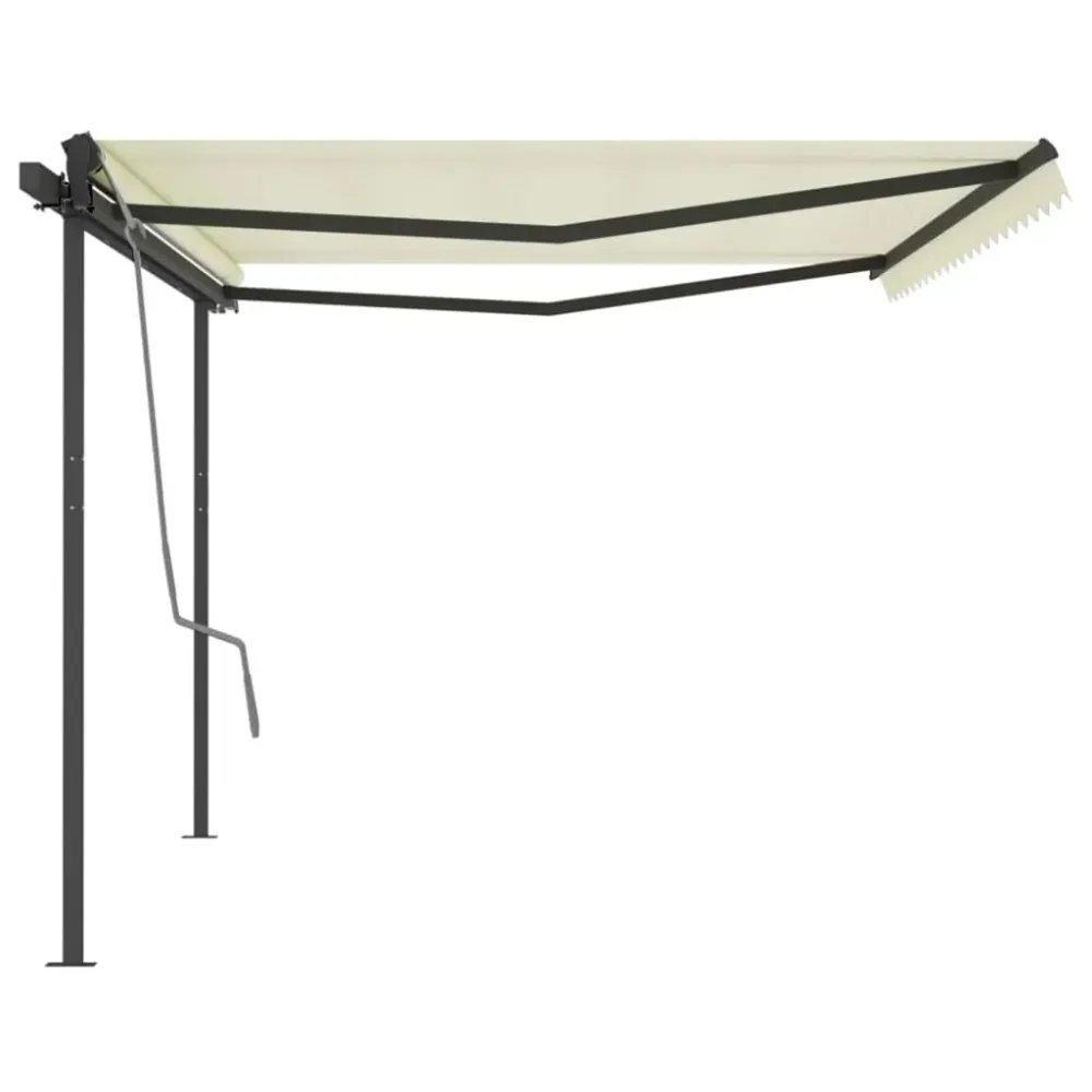 Copertină retractabilă automat, cu stâlpi, crem, 5x3 m