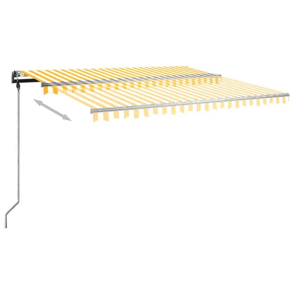 Copertină retractabilă automat, cu stâlpi, galben&alb, 4x3,5 m