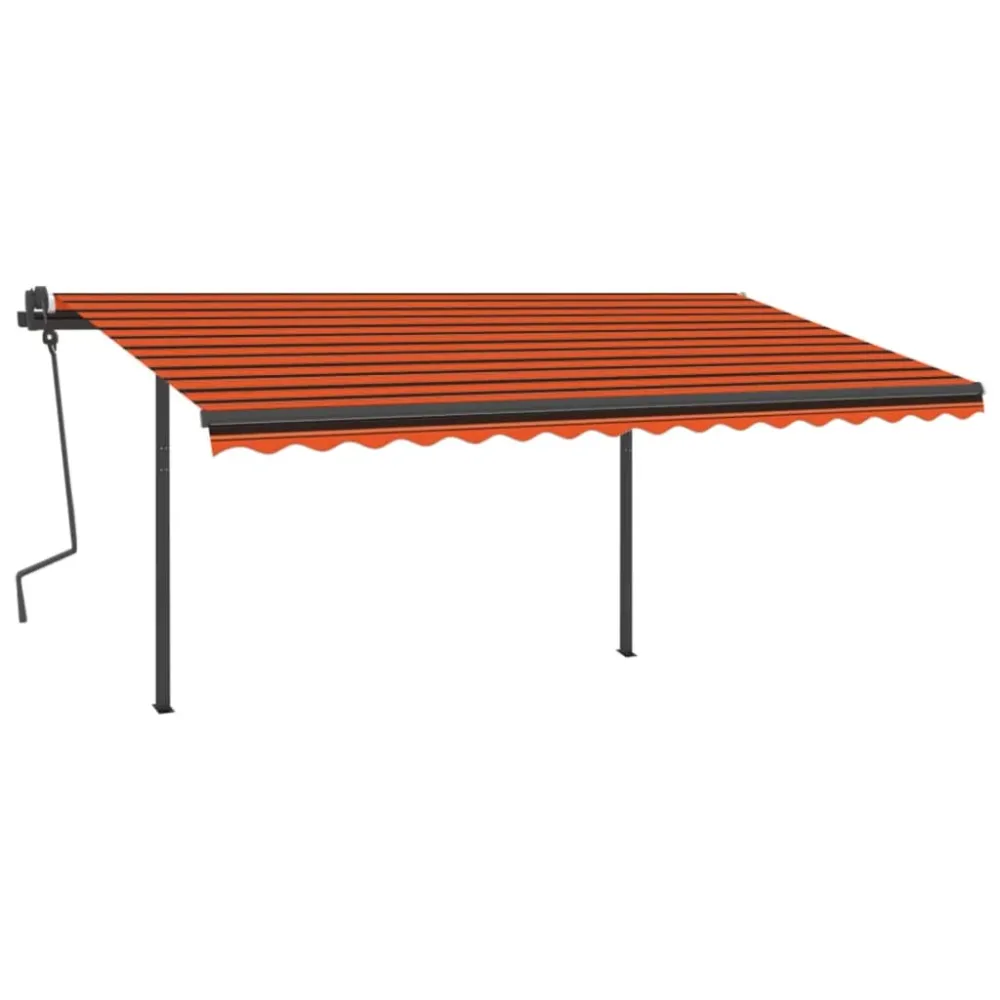 Copertină retractabilă automat, stâlpi, portocaliu&maro 4x3,5 m