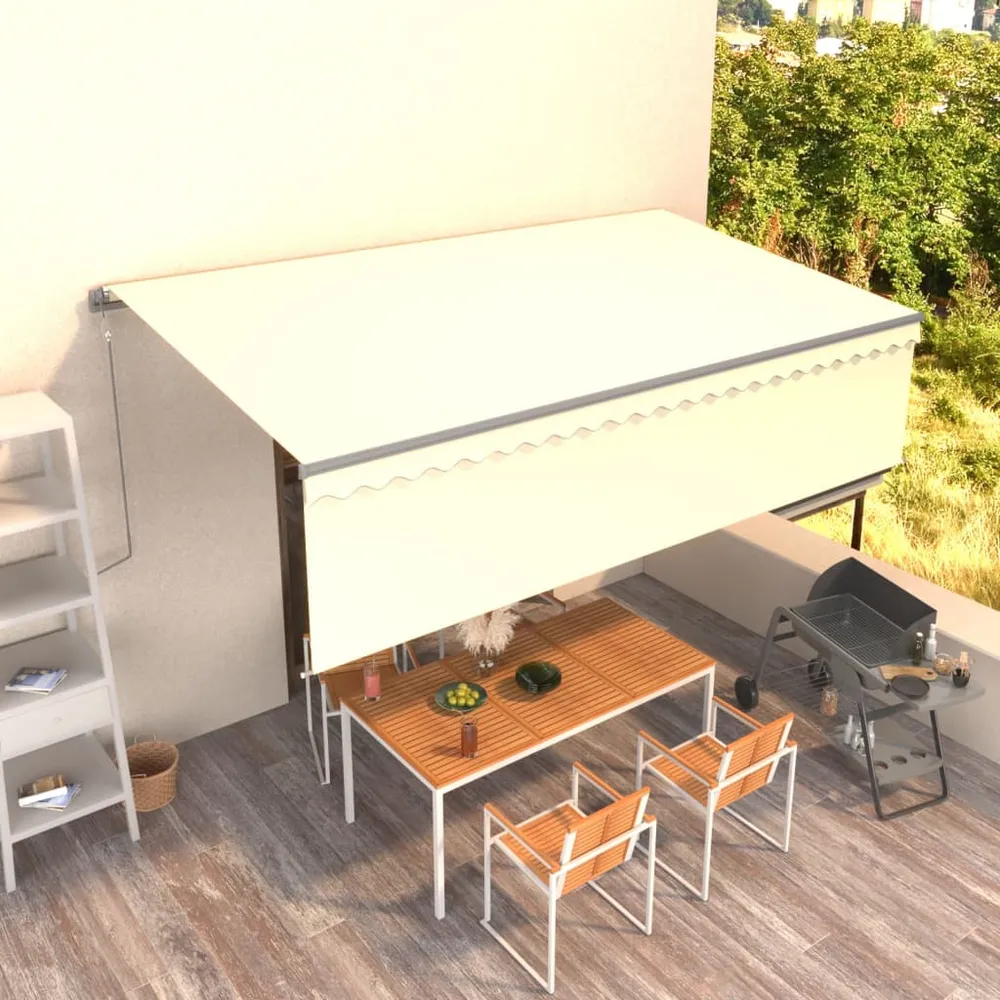 Copertină retractabilă automat cu stor, crem, 5x3 m