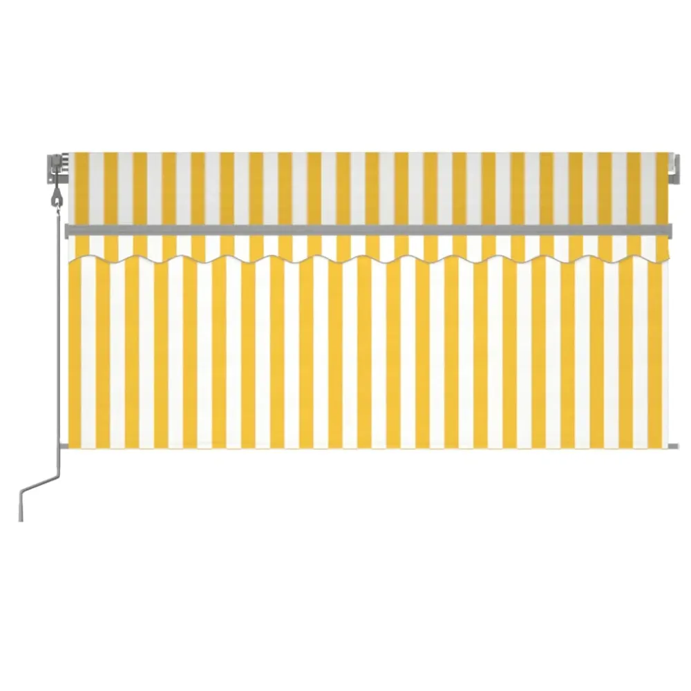 Copertină retractabilă automat cu stor, galben&alb, 3,5x2,5 m
