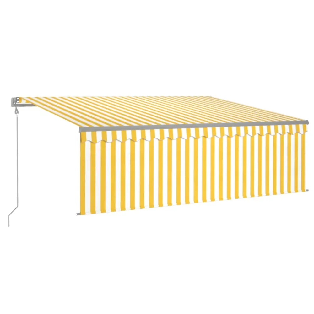 Copertină retractabilă automat cu stor, galben&alb, 4x3 m