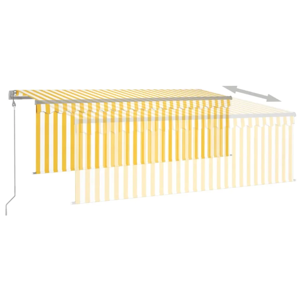 Copertină retractabilă automat cu stor, galben&alb, 4x3 m