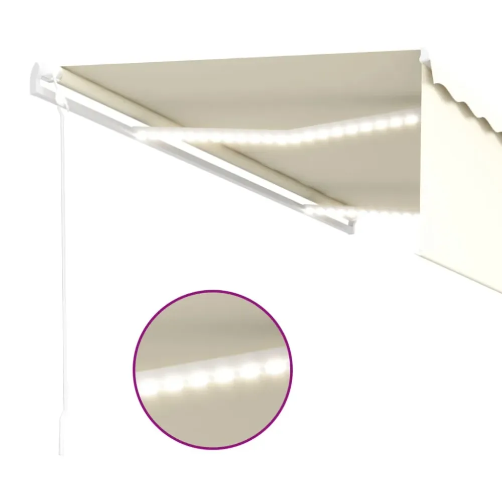 Copertină retractabilă automat stor&LED&senzor vânt, crem, 5x3m