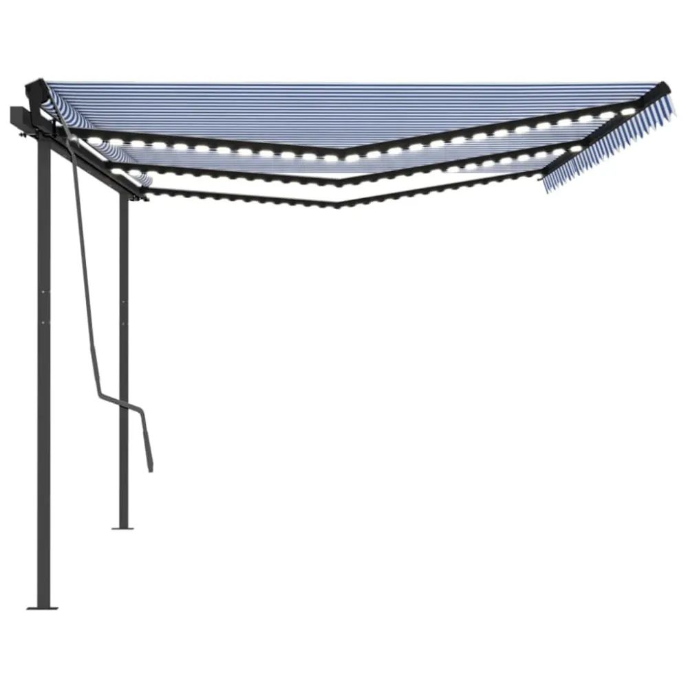 Copertină retractabilă manual cu LED, albastru & alb, 6x3 m
