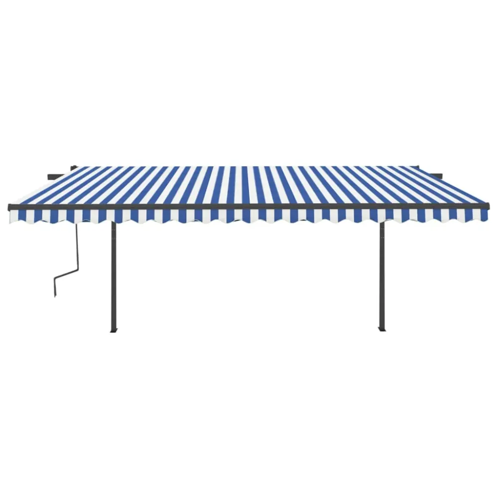 Copertină retractabilă manual cu LED, albastru și alb, 5x3,5 m