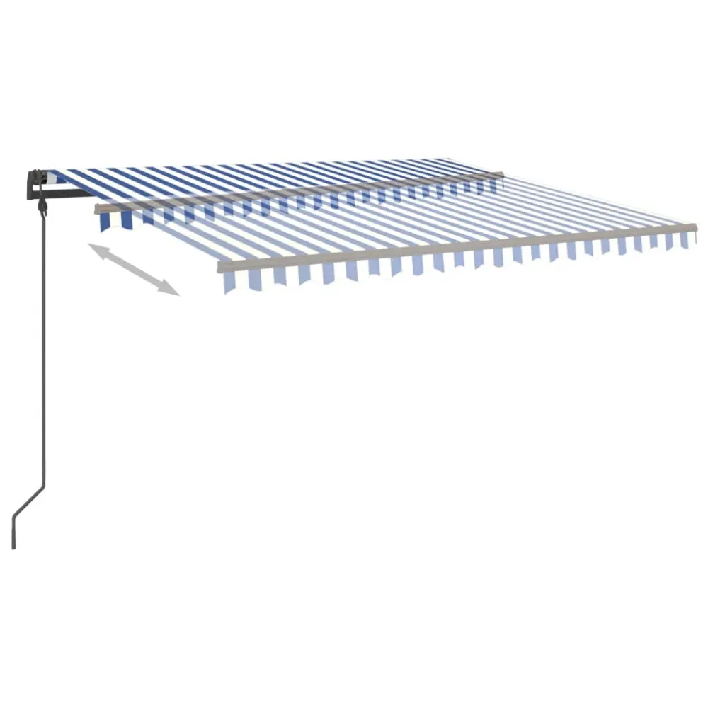 Copertină retractabilă manual cu LED, albastru și alb, 5x3,5 m