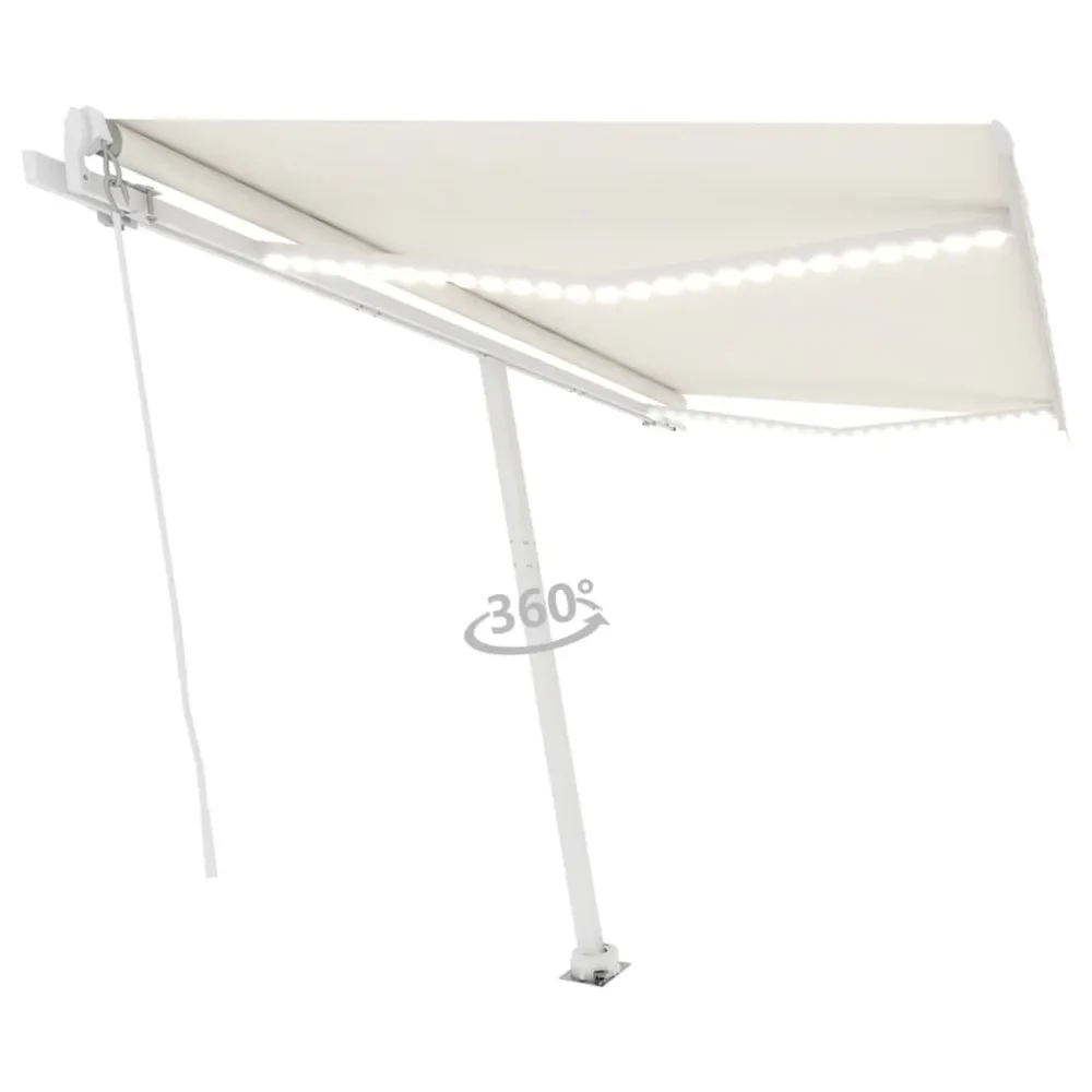 Copertină retractabilă manual cu LED, crem, 400x300 cm