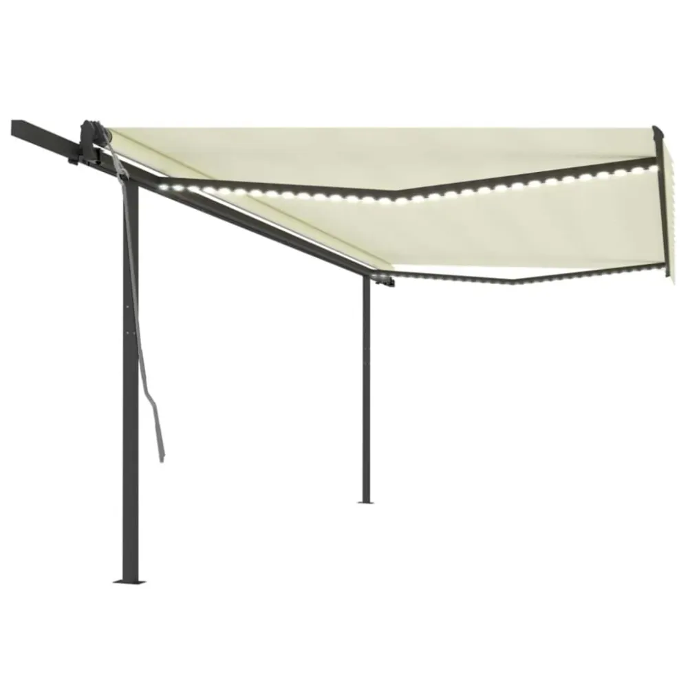 Copertină retractabilă manual, cu LED, crem, 5x3 m