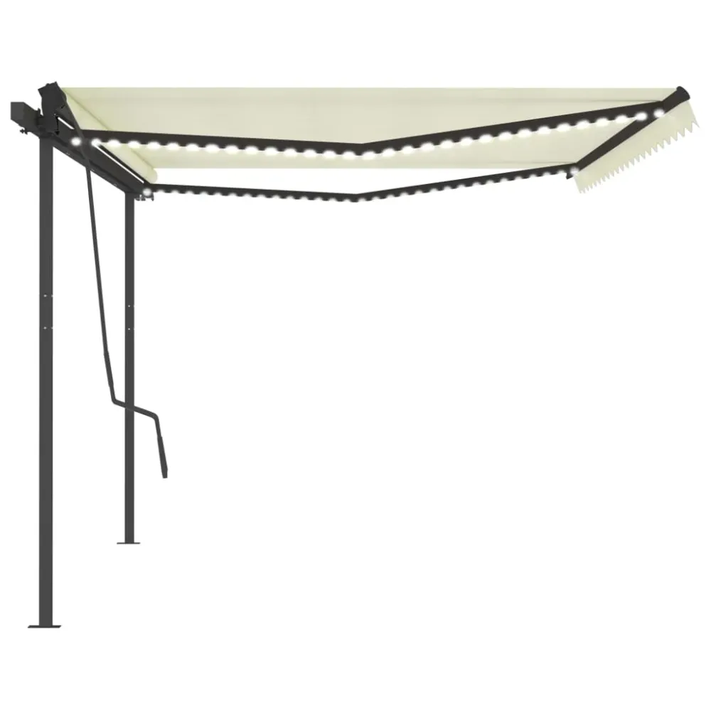 Copertină retractabilă manual, cu LED, crem, 5x3,5 m