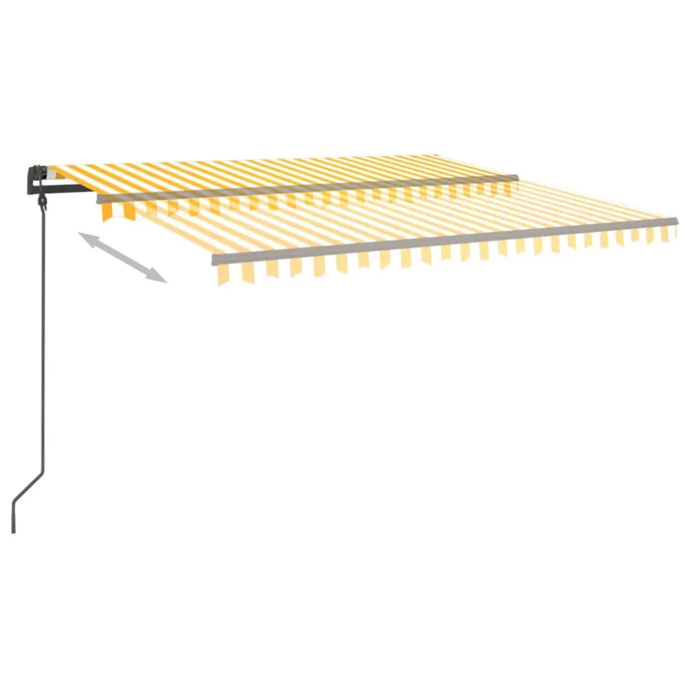 Copertină retractabilă manual cu LED, galben și alb, 5x3,5 m