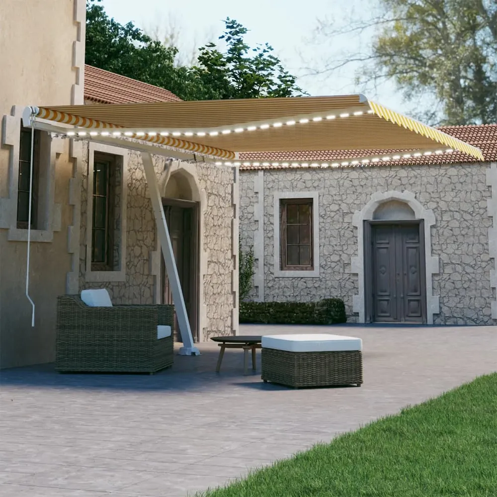 Copertină retractabilă manual cu LED, galben & alb, 400x300 cm