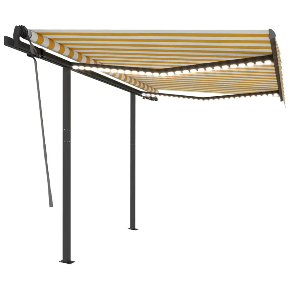 Copertină retractabilă manual cu LED, galben&alb, 3x2,5 m