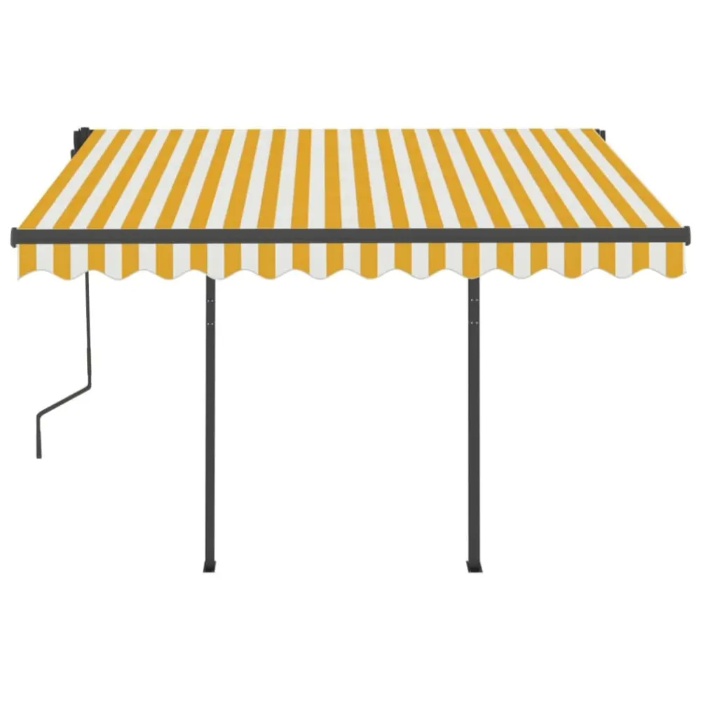 Copertină retractabilă manual cu LED, galben&alb, 3x2,5 m