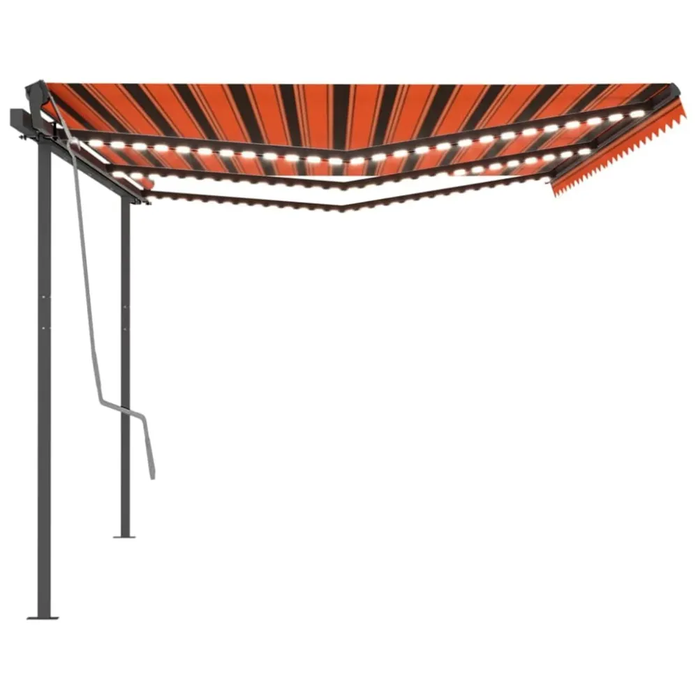 Copertină retractabilă manual cu LED, portocaliu&maro, 6x3 m