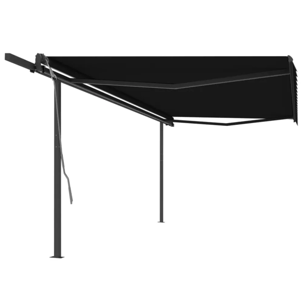 Copertină retractabilă manual, cu stâlpi, antracit, 5x3 m