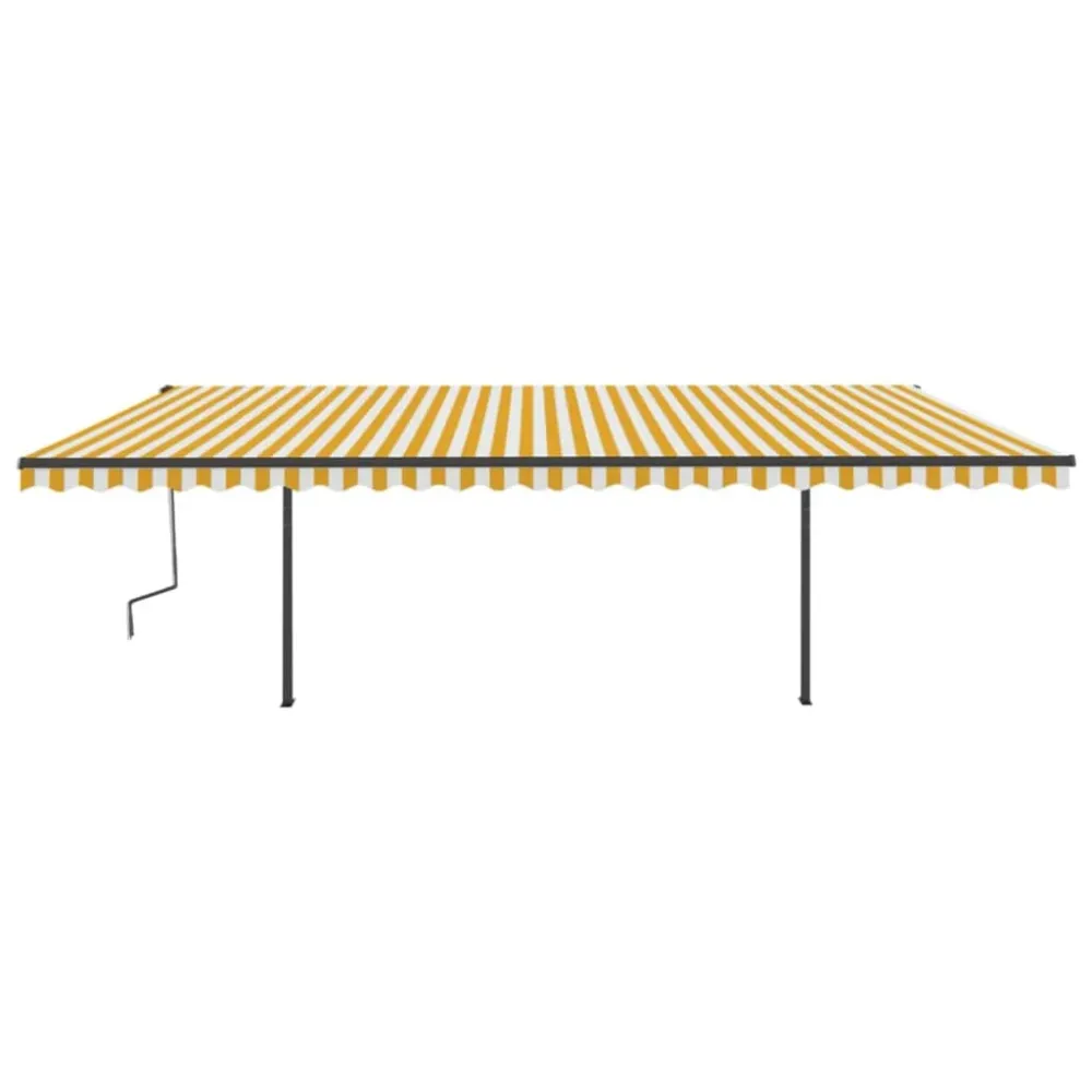 Copertină retractabilă manual cu stâlpi, galben & alb, 6x3,5 m