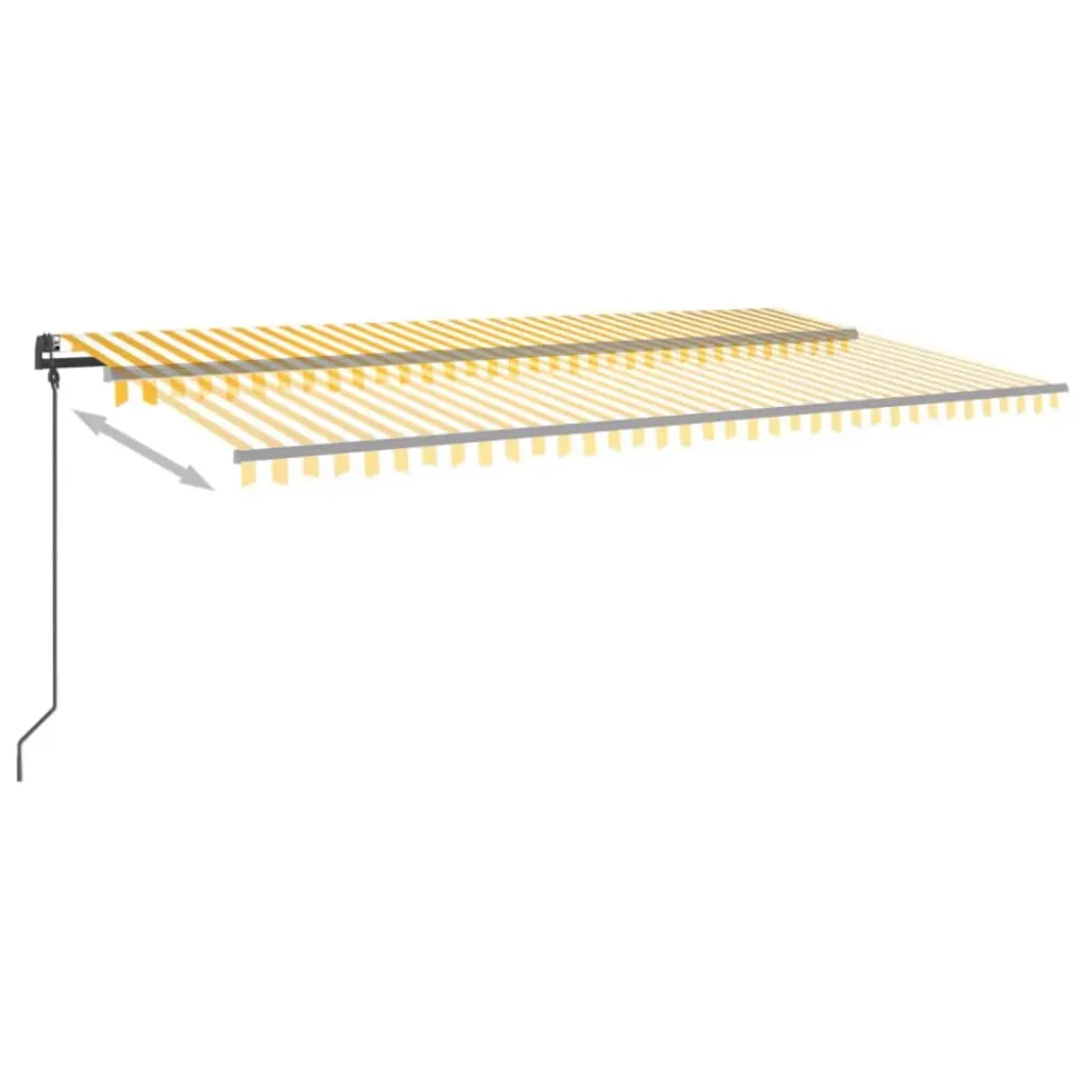 Copertină retractabilă manual cu stâlpi, galben & alb, 6x3,5 m