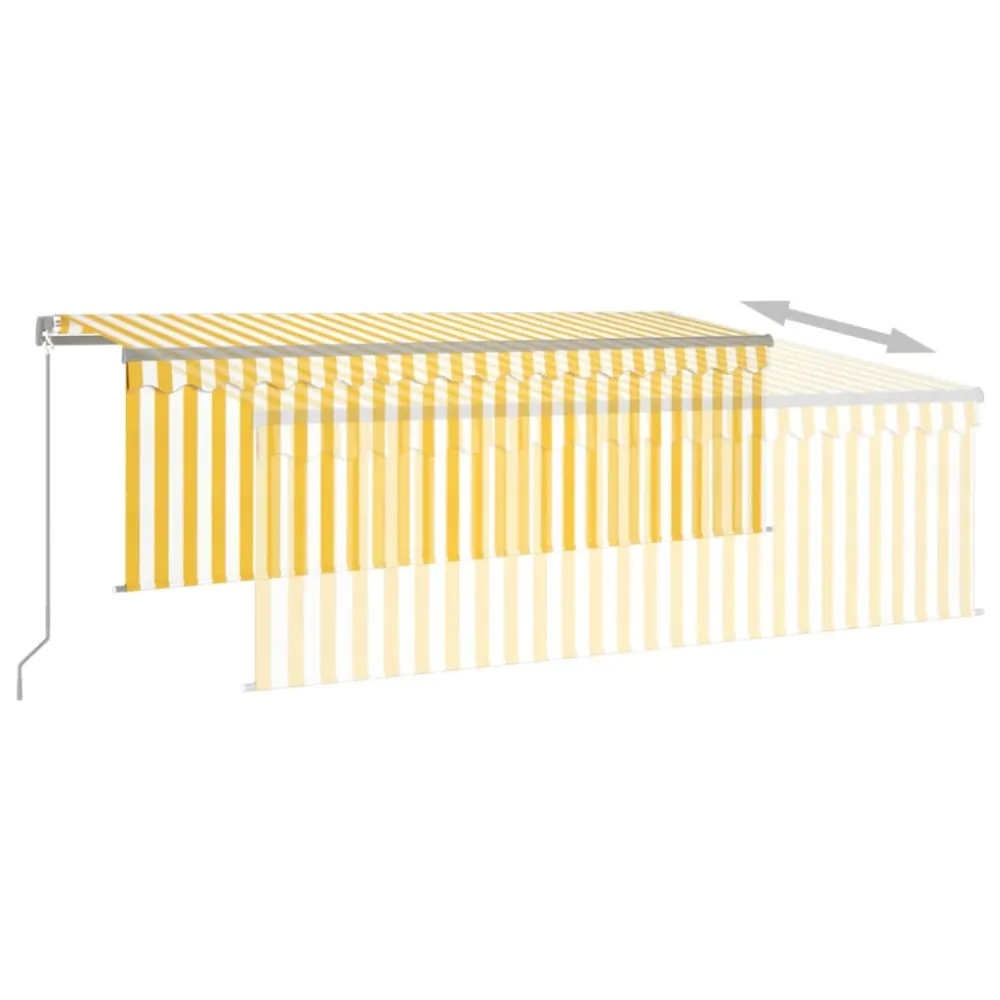 Copertină retractabilă manual cu stor&LED, galben&alb, 4x3 m