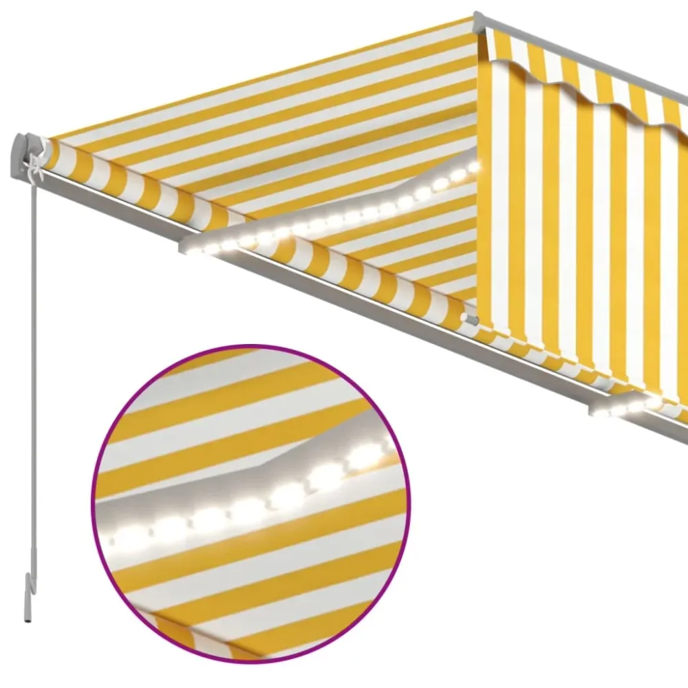 Copertină retractabilă manual cu stor&LED, galben&alb, 4x3 m
