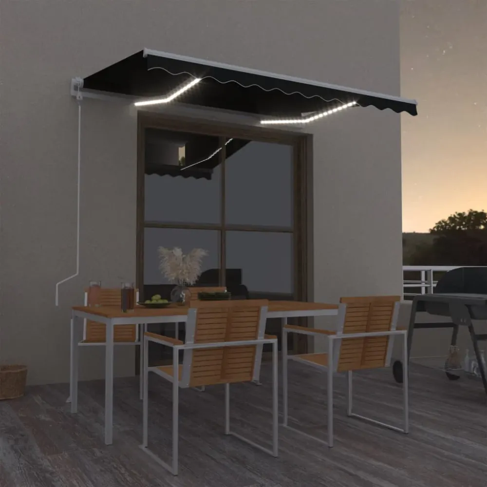 Copertină retractabilă senzor vânt & LED, antracit, 300x250 cm