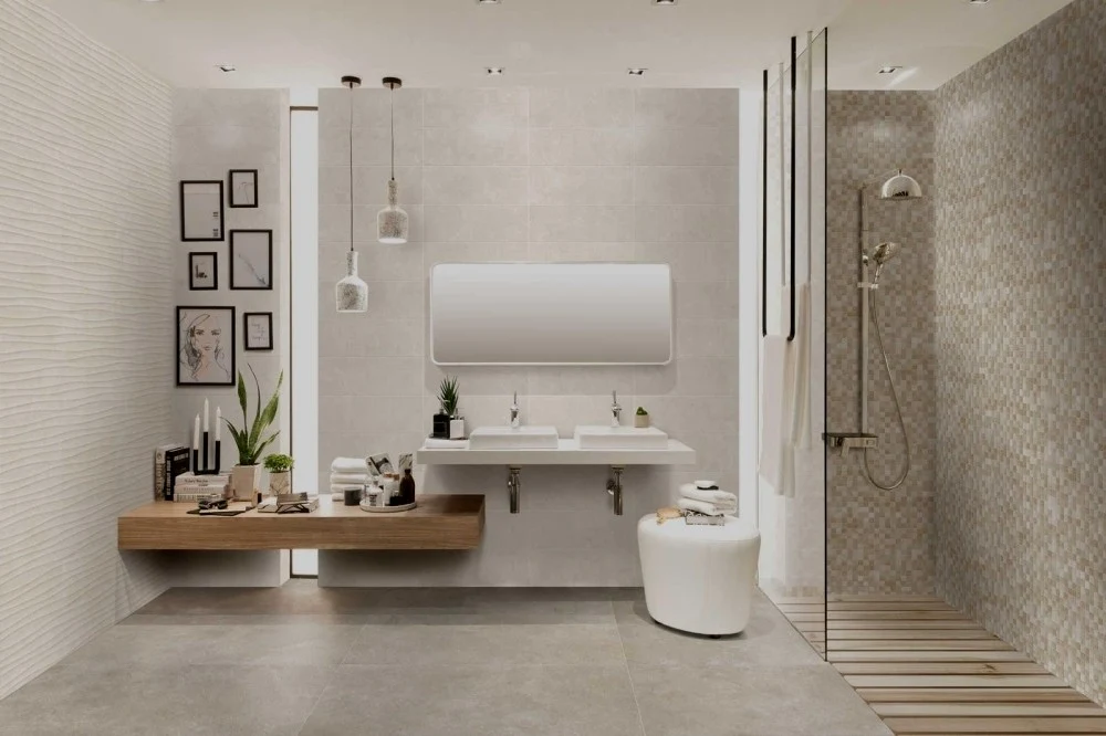 Faianta baie / bucatarie bej 20x50 cm, Marazzi Stream Struttura Wind 3D Beige